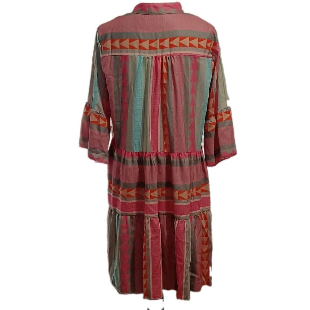 Diva Usa Women's Boho Geometric Print Tiered Mini Dress Size Medium - Picture 3 of 6